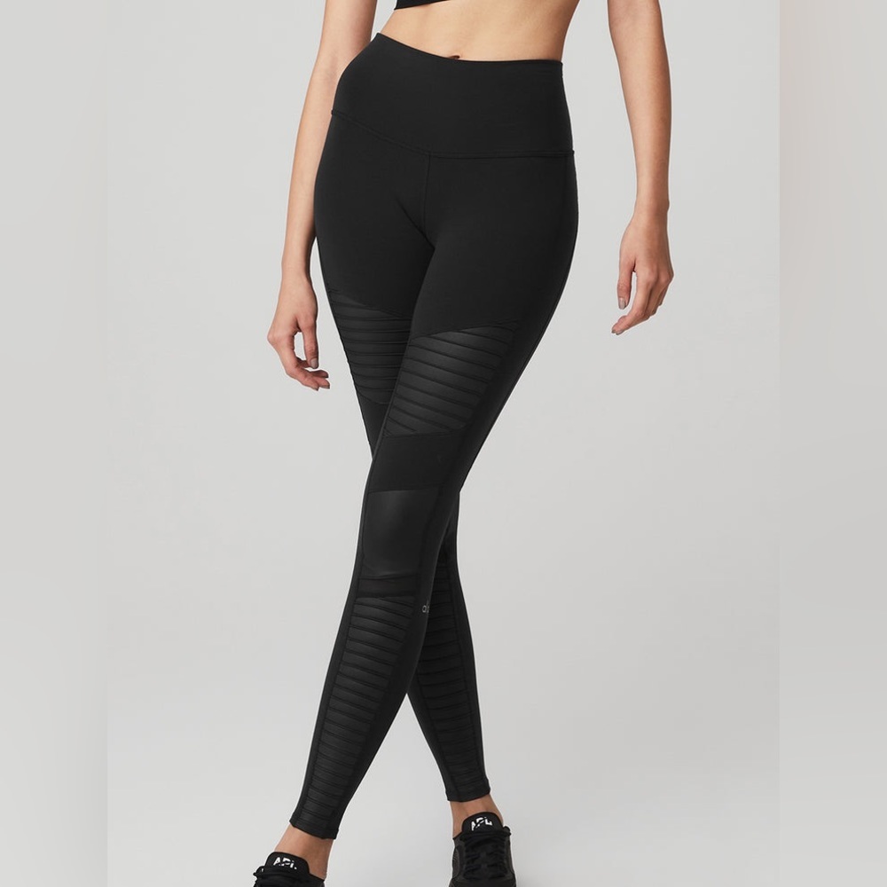 Alo Yoga Women’s High-Waist Moto Legging Glossy Black Size Medium